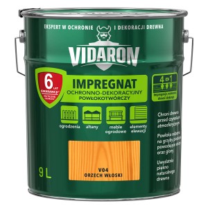 VIDARON Impregnat do drewna, kolor orzech włoski, puszka 9L. Ochrona drewna do ogrodzeń, mebli ogrodowych i więcej.
