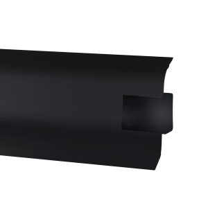 Zbliżenie na czarną listwę przypodłogową t.b.t.