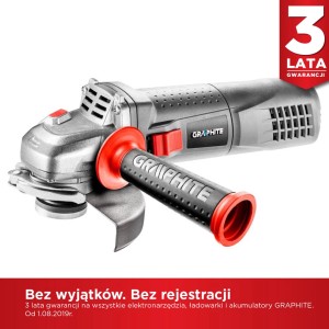 Szara szlifierka GRAPHITE t.b.t. z czerwonym uchwytem.