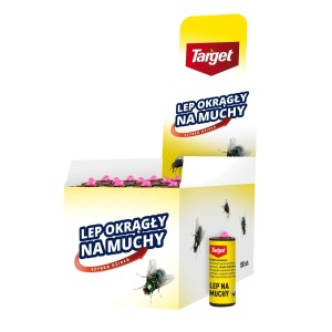 Pułapka na muchy t.b.t., żółte opakowanie z motywem muchy.