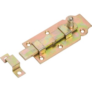 Żółty ocynkowany zasuwa do drzwi z gałką, 100x44 mm, do zabezpieczania drzwi i bram.