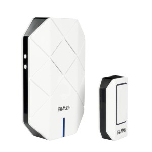 Dzwonek t.b.t., biały z czarną obwódką. Bezprzewodowy zestaw dzwonka.