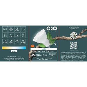 Żarówka LED t.b.t. GU10, 5W, 4000K, do wnętrz.