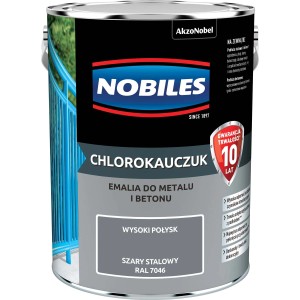 Puszka farby antykorozyjnej Nobiles Chlorokauczuk, stalowoszara, do metalu i betonu.