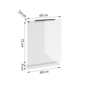 Biały front szafki kuchennej z wymiarami (wysokość 72 cm, szerokość 60 cm) do zestawu mebli kuchennych.