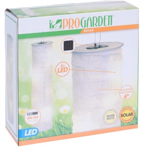 Opakowanie lampionu solarnego z 8 diodami LED, ciepła biel i odporność na warunki atmosferyczne.