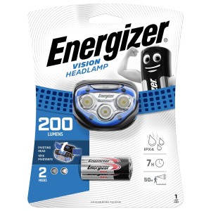 Energizer Vision Latarka czołowa z bateriami 3xAAA, 200 lumenów, 4 białe i 2 czerwone diody LED.