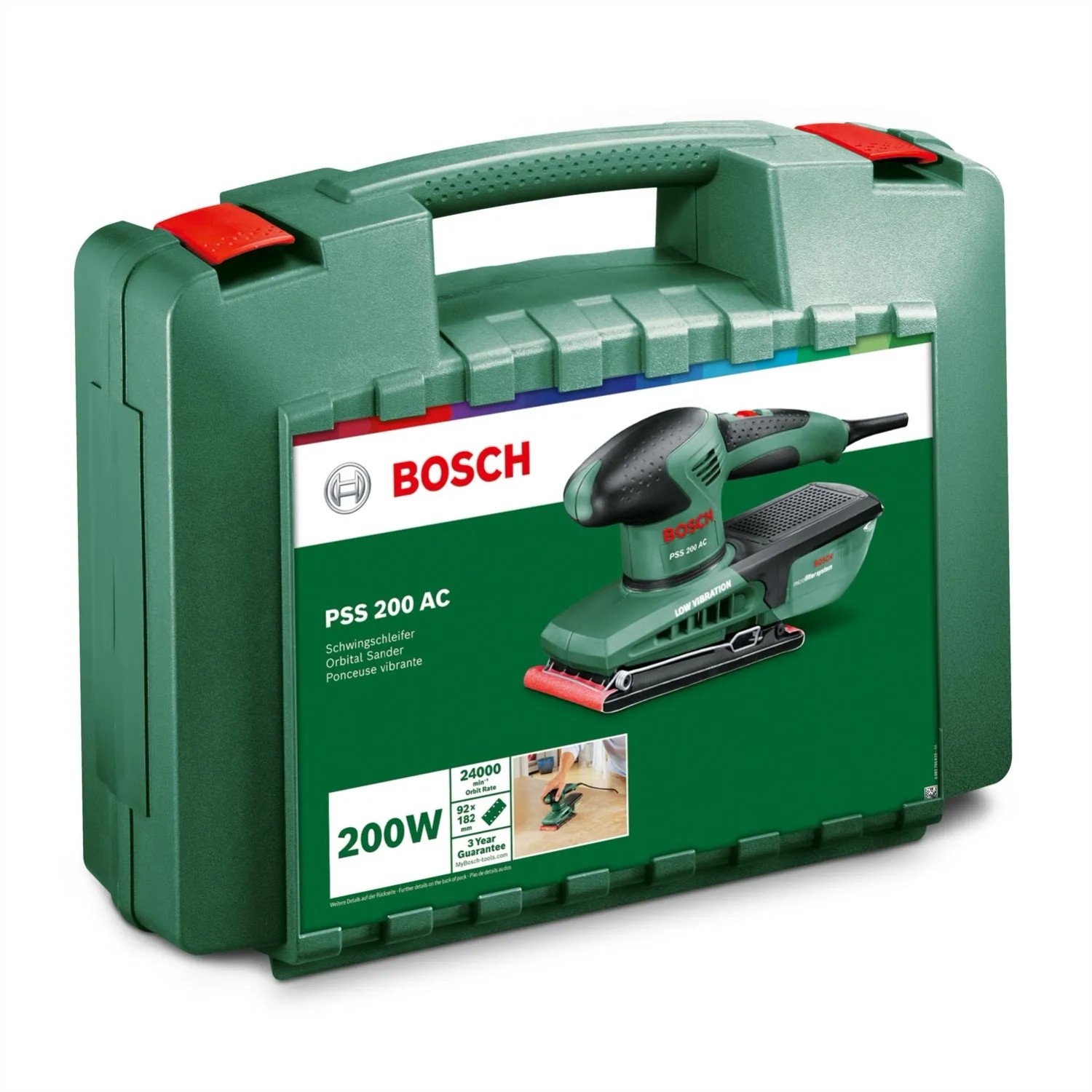 Szlifierka oscylacyjna Bosch PSS 200 AC w walizce. Narzędzie do szlifowania drewna i innych materiałów.