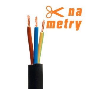 Czarny przewód giętki H05VV-F 3 G1,5 sprzedawany na metry, z kolorowymi żyłami.