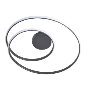 Nowoczesna lampa sufitowa LED Plafony t.b.t. z zakrzywionym wzorem w kolorze szarym i białym.