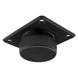 Czarny regulator wysokości mebli Hettich wykonany z tworzywa sztucznego, do przykręcania i regulacji wysokości do 20 mm.