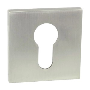 Kwadratowa rozeta do okuć drzwiowych, wygląd stali nierdzewnej.