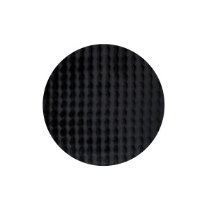 Zbliżenie czarnego, okrągłego dywanu z teksturą.