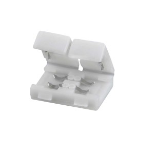 Złączka do taśm LED, biała, ułatwiająca montaż taśm LED.