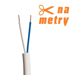 Przewód w izolacji z tworzywa, biały i niebieski, na metry.
