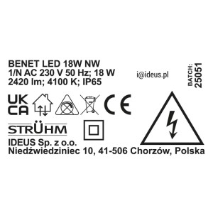 Struhm Lampa liniowa szczelna BENET LED 18W 4000K 1840lm IP65 62cm biała