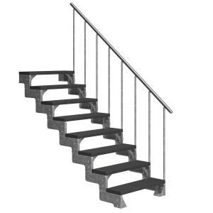 Schody zewnętrzne Dolle Gardentop z 8 stopniami w kolorze antracytowym i aluminiową poręczą.
