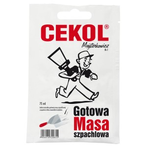 Gotowa masa szpachlowa CEKOL w worku z motywem komiksowym.