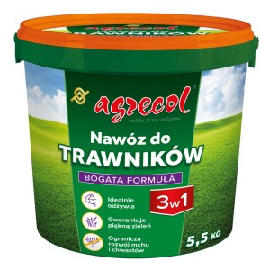 Wiadro nawozu do trawników Agrecol, 5,5 kg, do pielęgnacji i nawożenia trawnika.