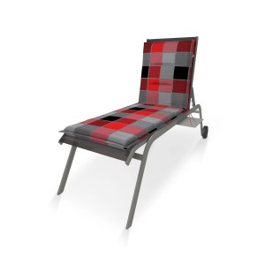 Leżak Doppler Spot z czerwono-szaro-czarną kratą, 60x195 cm. Wygodny leżak ogrodowy z poduszką.