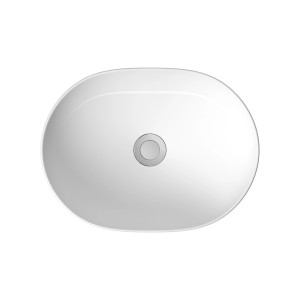 Umywalka nablatowa t.b.t., owalna, biała ceramika, widok z góry