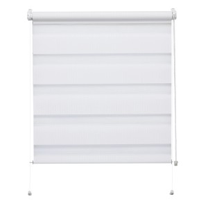 Biała roleta t.b.t. z poziomymi paskami na okna.