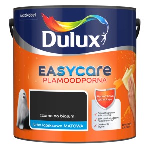 Wiadro z farbą Dulux EasyCare, kolor Czarny na białym, matowa farba lateksowa do ścian.