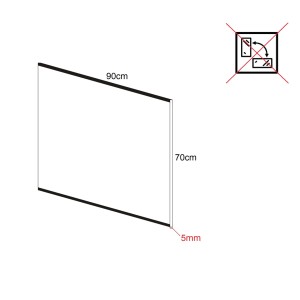 Ekran kuchenny t.b.t., 90x70cm, z wymiarami.