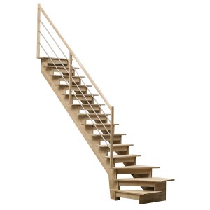Jasne drewniane schody z balustradą ze stali nierdzewnej do wnętrz.
