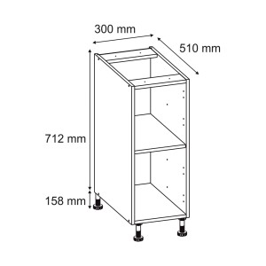 Rysunek techniczny: szafka t.b.t. o wymiarach 300x510x712 mm. Idealna do Szafki do przechowywania.