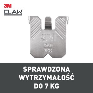 Samoprzylepny wieszak 3M Claw do 7 kg, idealny do obrazów i dekoracji.