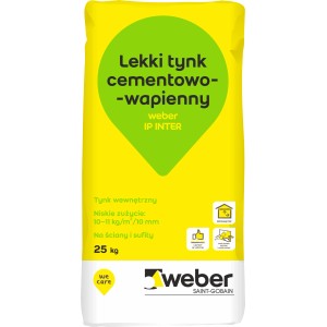 Worek Weber z lekkim tynkiem cementowo-wapiennym IP INTER, 25 kg. Do ścian i sufitów.