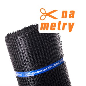 Czarna siatka budowlana w rolce, akcesorium ogrodowe.