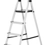 Aluminiowa drabina domowa z 5 stopniami, wysokość robocza do 297 cm, obciążenie do 150 kg.