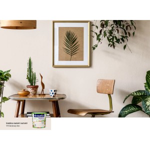 Beżowa farba do ścian w dekoracyjnej aranżacji wnętrza.