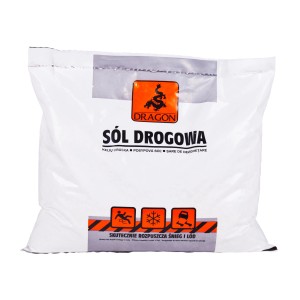 t.b.t. Sól drogowa w białym worku z logo Dragon.