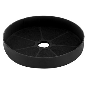 Czarny, okrągły filtr z węglem aktywnym do okapów.