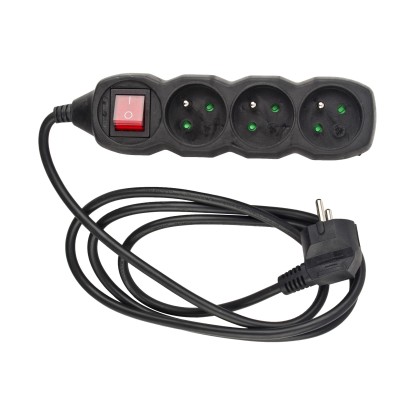 Düwi Przedłużacz 3-gniazdowyZ/U z wyłącznikiem 1,5 m grafitowy