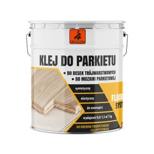 Wiadro kleju do parkietu do montażu podłóg, odpowiednie do parkietu drewnianego i mozaikowego.