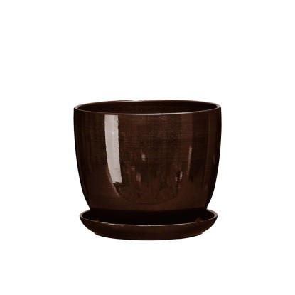 Doniczka z podstawką Sofia brąz połysk - 21 cm