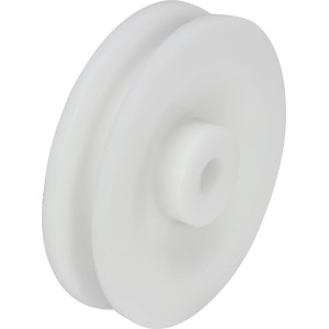 Biały bloczek linowy z tworzywa, średnica 80 mm, do lin do 9 mm.