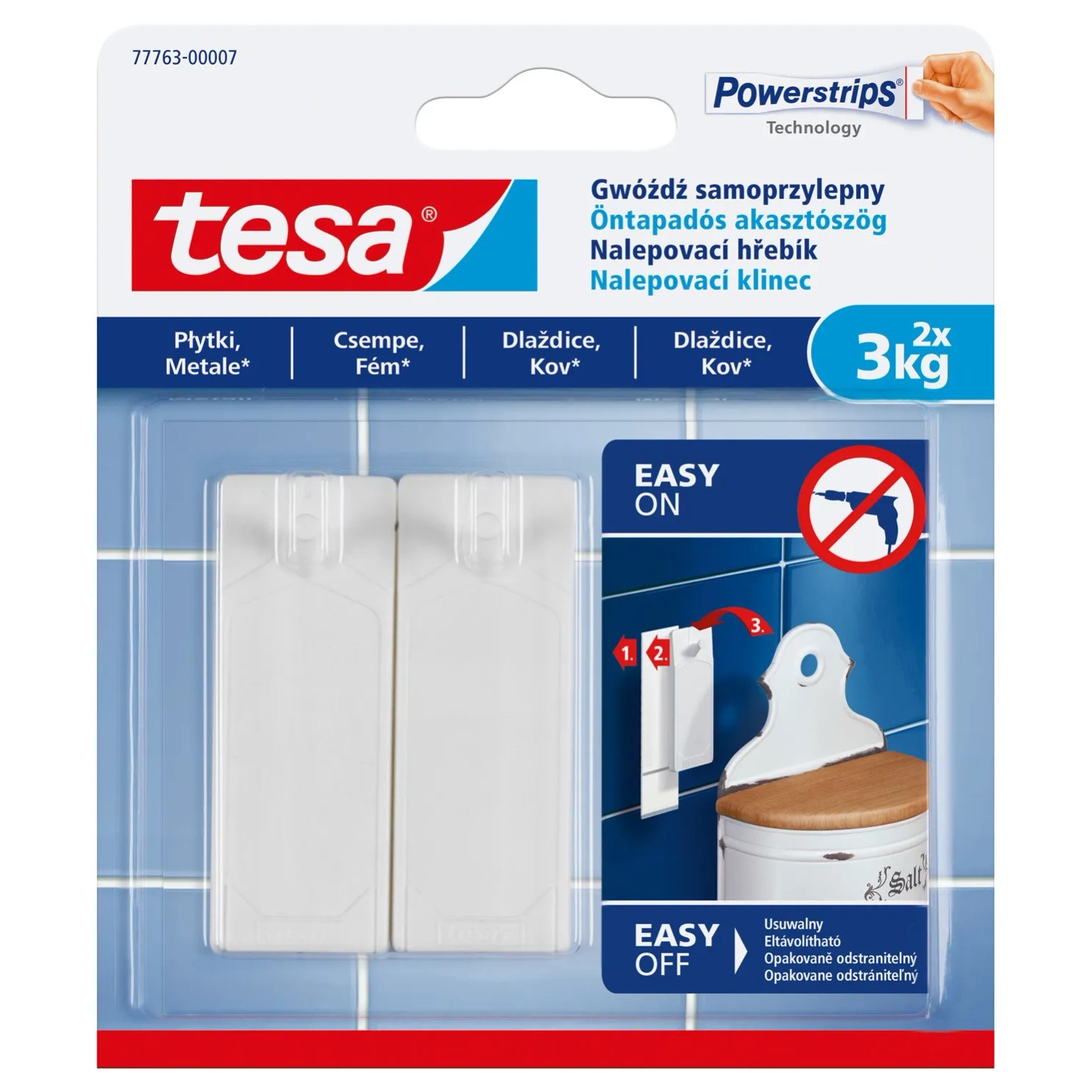 Tesa Gwóźdź samoprzylepny do płytek, 2 szt. do 3kg
