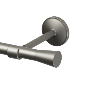 Zbliżenie szarego karnisza t.b.t. z mocowaniem ściennym.