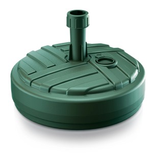 Zielona plastikowa podstawa parasola ogrodowego.