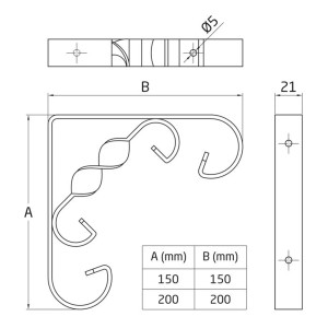 Agas Wspornik do półki 150 × 150 mm czarny max. 110 kg