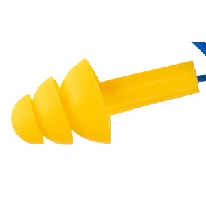 Żółte wkładki przeciwhałasowe LUX wielokrotnego użytku z niebieskim sznurkiem, 4 sztuki.