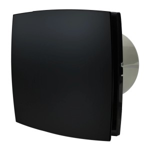 Czarny zewnętrzny wentylator ścienny do montażu na ścianie.