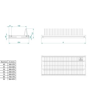 Rysunek techniczny ociekacza do naczyń z wymiarami.