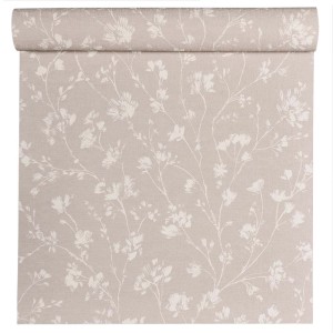 Tapeta t.b.t. we wzory kwiatowe w kolorze beżowym i białym.