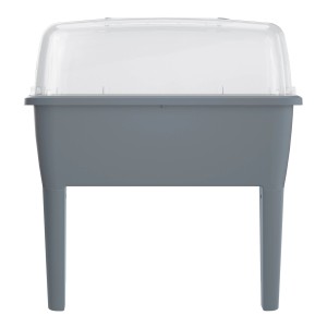 Kamiennoszara podwyższona grządka 4 w 1 z przezroczystą pokrywą, 85x77x38,7 cm, do uprawy roślin.